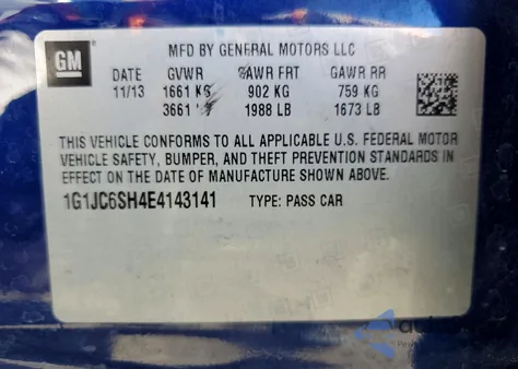 2014 Chevrolet Sonic Lt from USA, damaged, VIN 1G1JC6SH4E4143141
